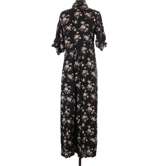 Natural Life Black Floral Collared Wide leg Jumpsuit Black Floral with pockets - Picture 3 of 11